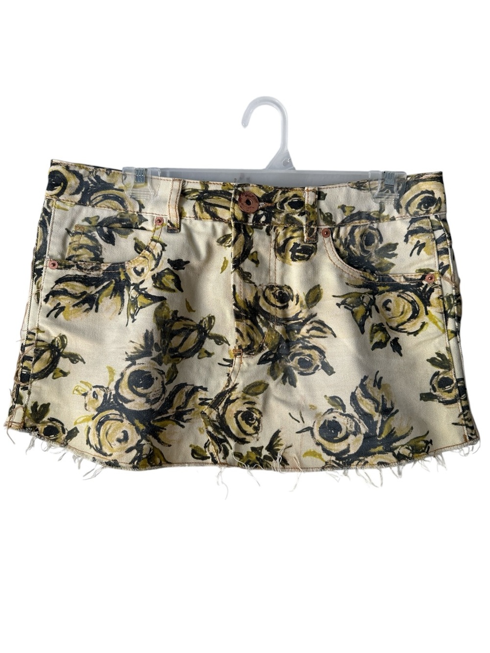 Animale Floral Print Low Rise Denim Micro Mini Skirt Size 36 Approximately Sz M